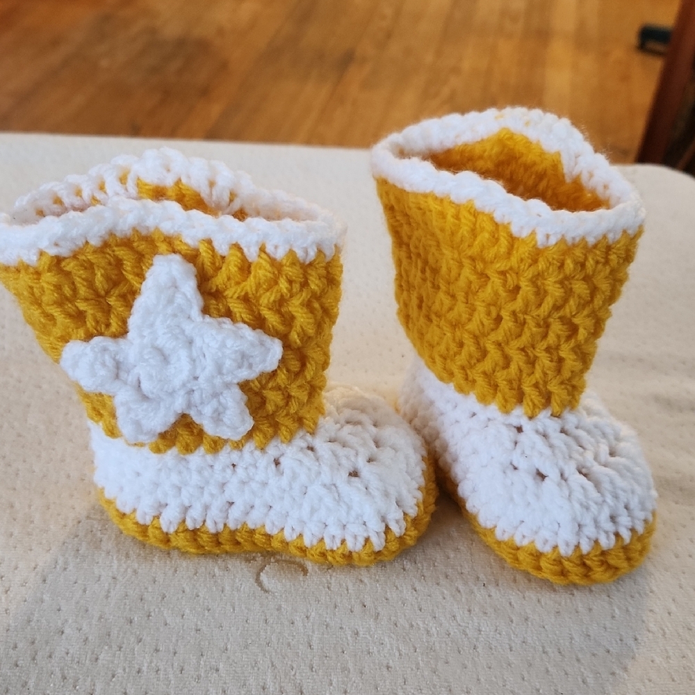 Handmade Yellow and White Crochet Baby Booties